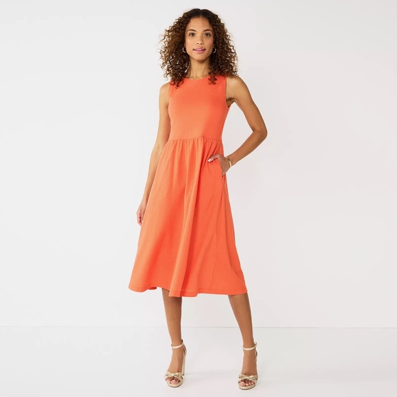 DRAPER JAMES RSVP Sleeveless Midi Dress w/pockets - XS - Orange - Picture 1 of 14